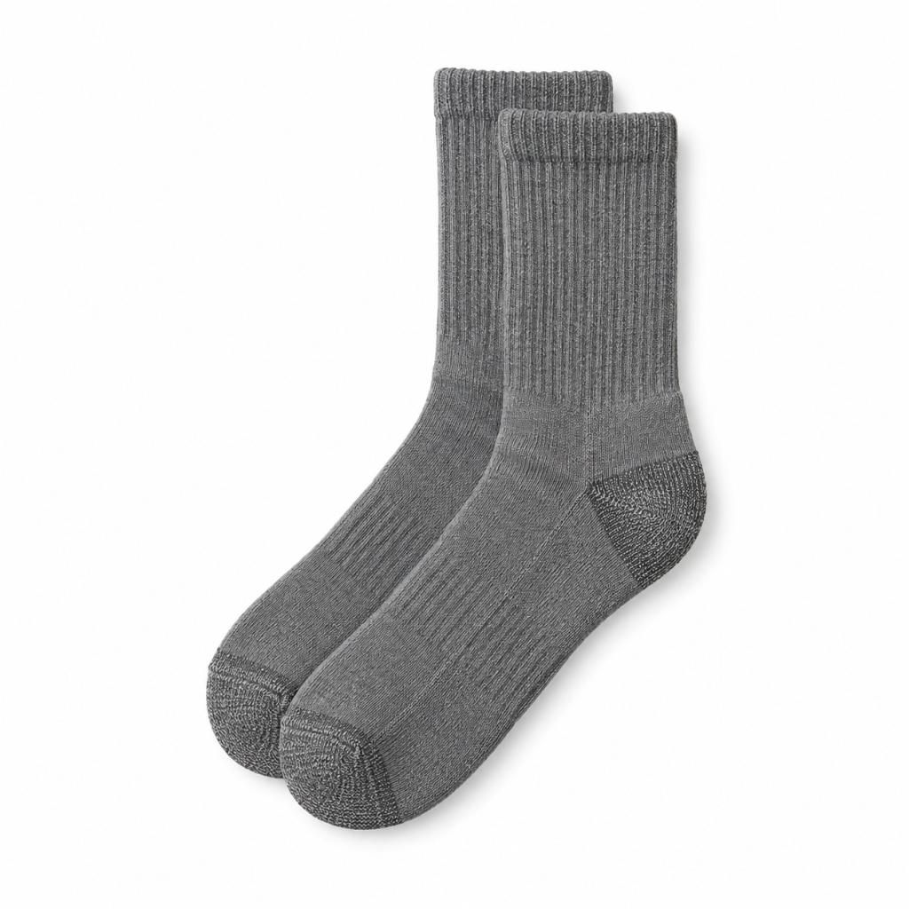 Gray Ribbed Crew Socks