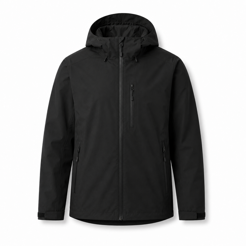 Minimalist Black Waterproof Hooded Jacket